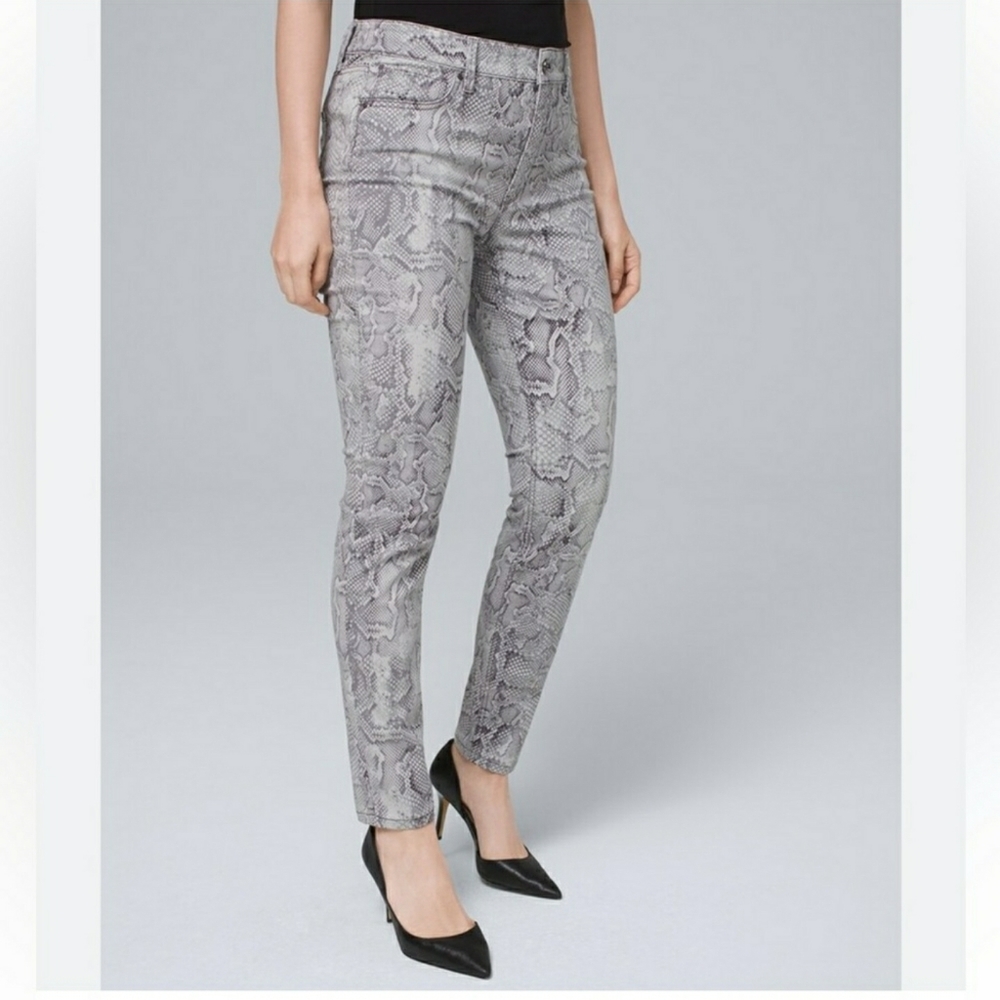 White House Black Market High Rise Sculpt Ankle Skinny Snake Print Jeans Size 10
